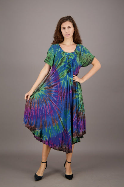 Retro Tie Dye Cap Sleeve Dress 24682 - Advance Apparels Inc