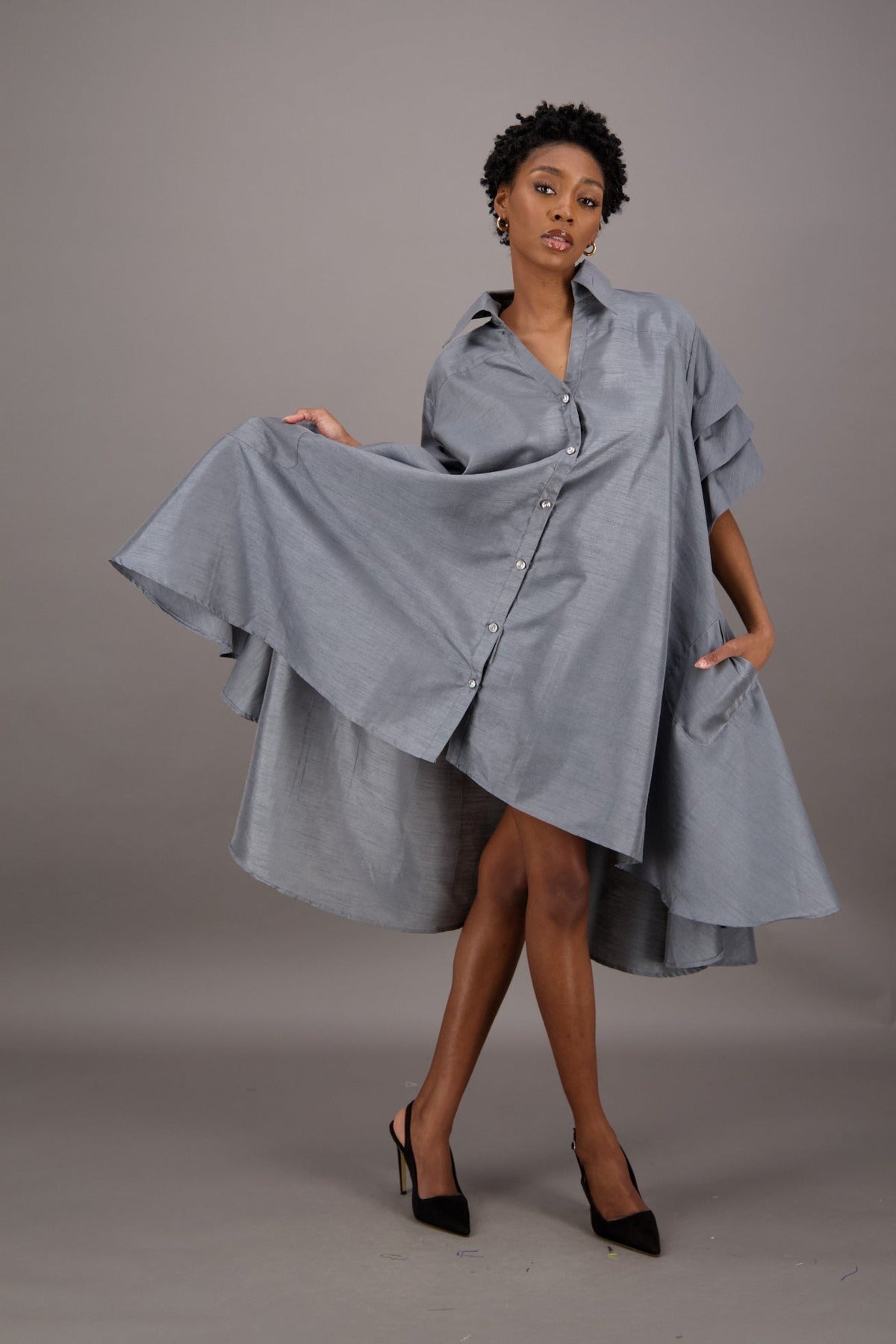 Ruffle Sleeve Button Dress AD25013 - Advance Apparels Inc