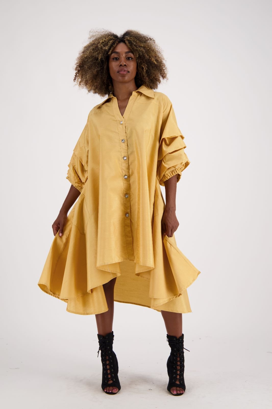 Ruffle Sleeve Button Dress AD25013 - Advance Apparels Inc