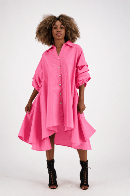 Ruffle Sleeve Button Dress AD25013 - Advance Apparels Inc