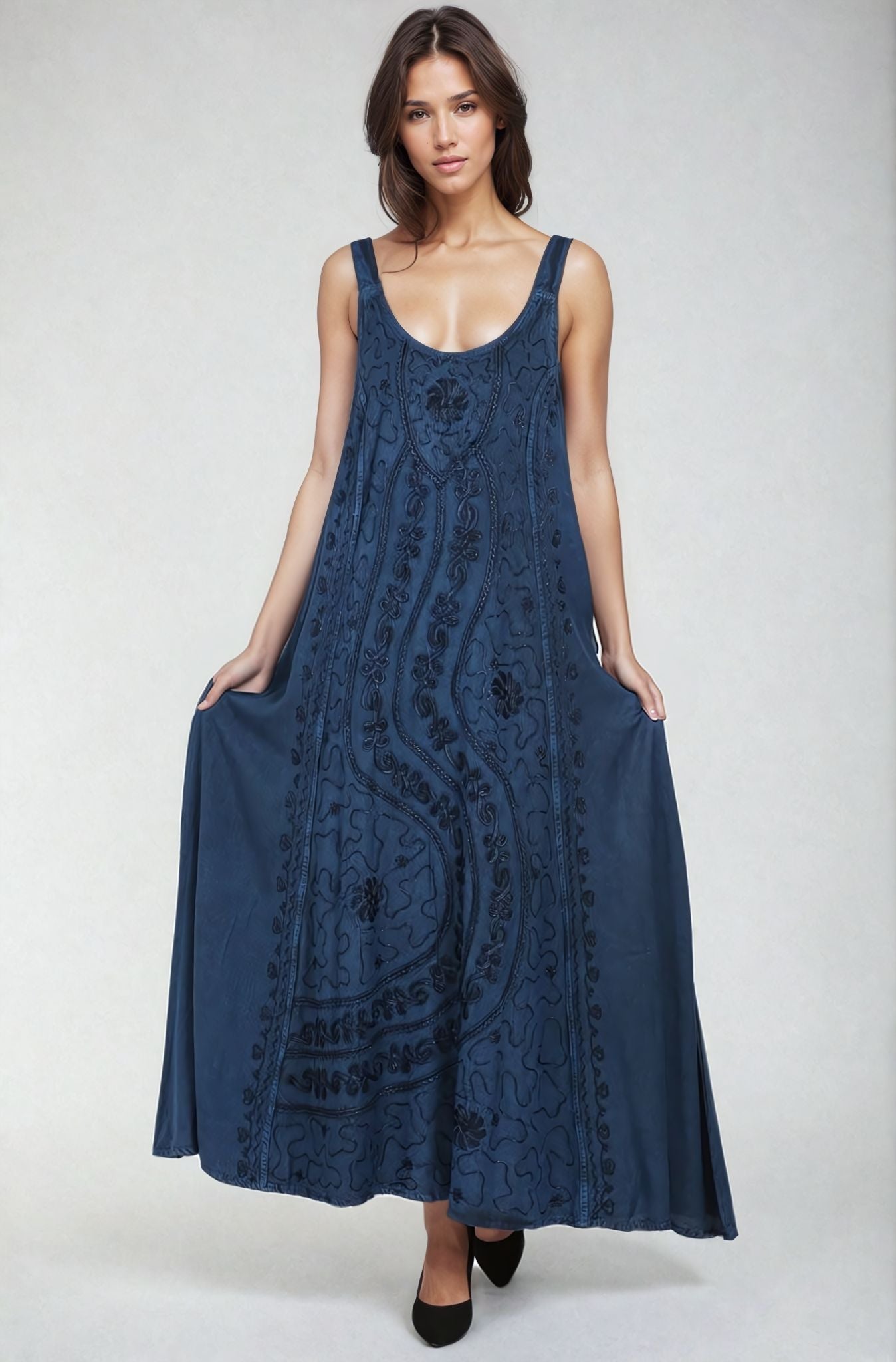 acid blue dress Asklazy Women's Long Sleeve Loose Plain Maxi Dresses Casual Long Dresses with Pockets,Mother's Day,Long Sleeve Acid Blue,3XL