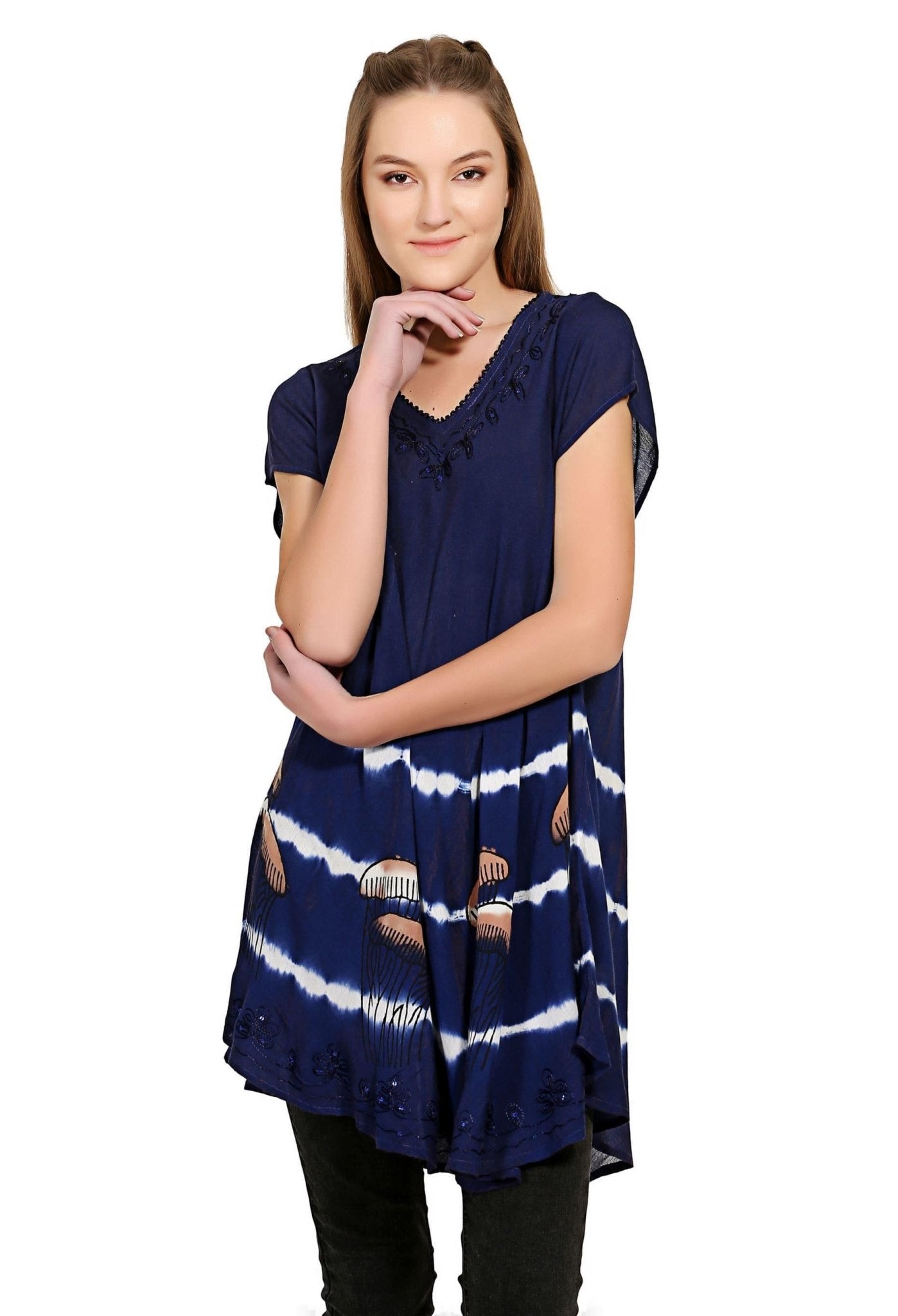 Seashell Print Longline Blouse 19227 - Advance Apparels Inc