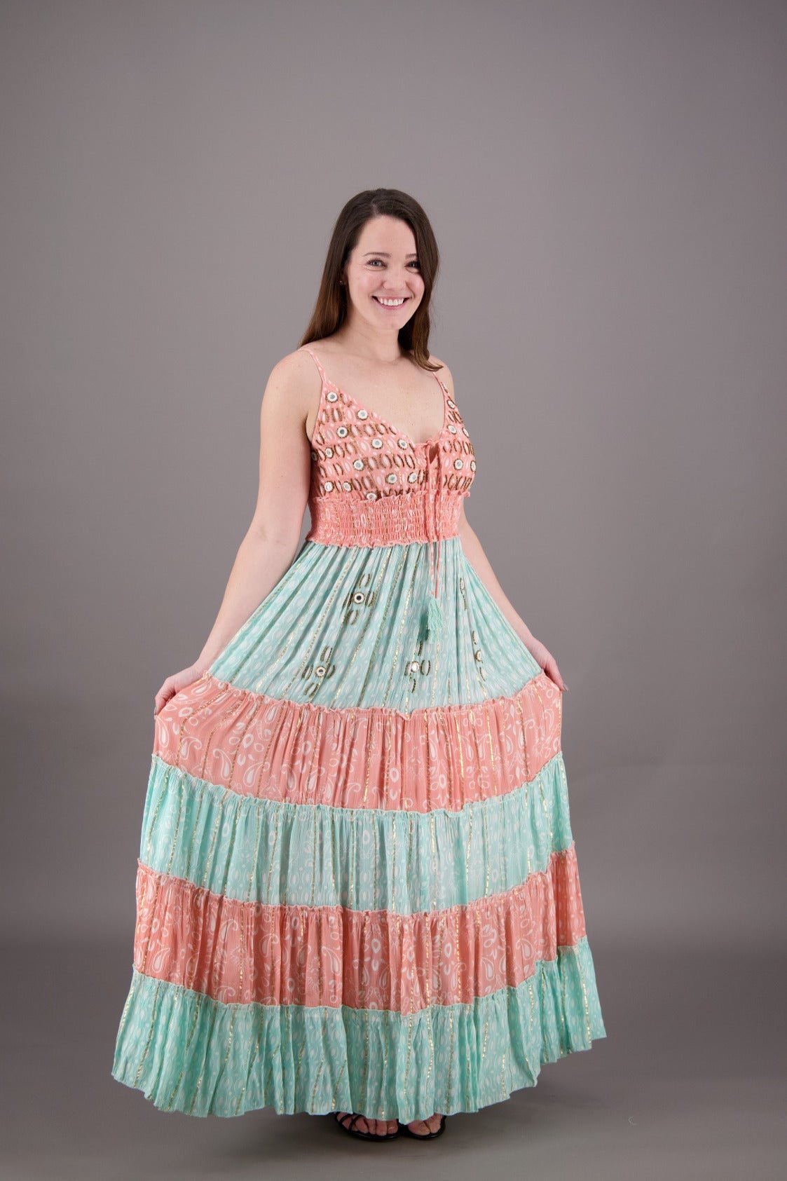 Serene Sequined Maxi Dress - Perfect Pastel Boho Summer Dress C1 / 1X/2X Serene Sequined Maxi Dress - Perfect Pastel Boho Summer Dress C1 / 1X/2X