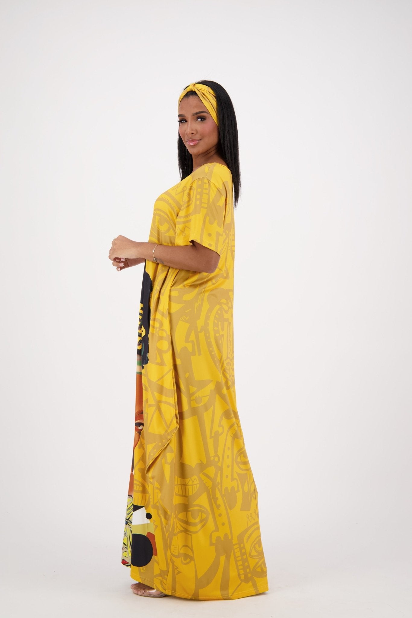 "She Believed" Gold Print Kaftan CH8858 - Advance Apparels Inc