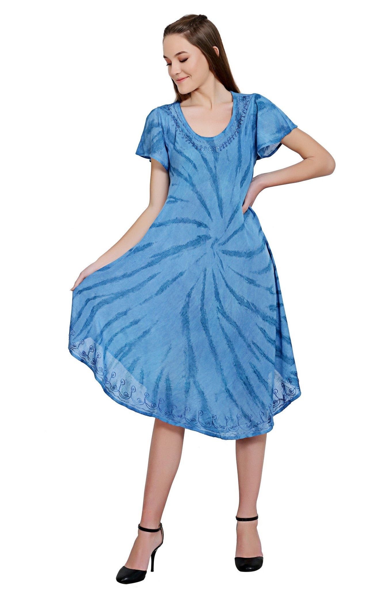 Short Sleeve Tie Dye Dress 19338 C6 / One Size Fits Most Short Sleeve Tie Dye Dress 19338 C6 / One Size Fits Most