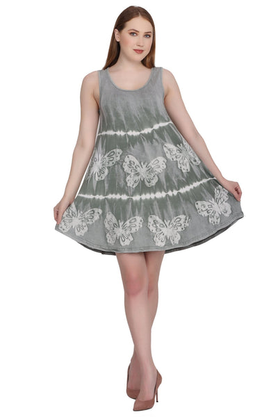Short Tie Dye Sleeveless Butterfly Print Dress SPD73 - Advance Apparels Inc
