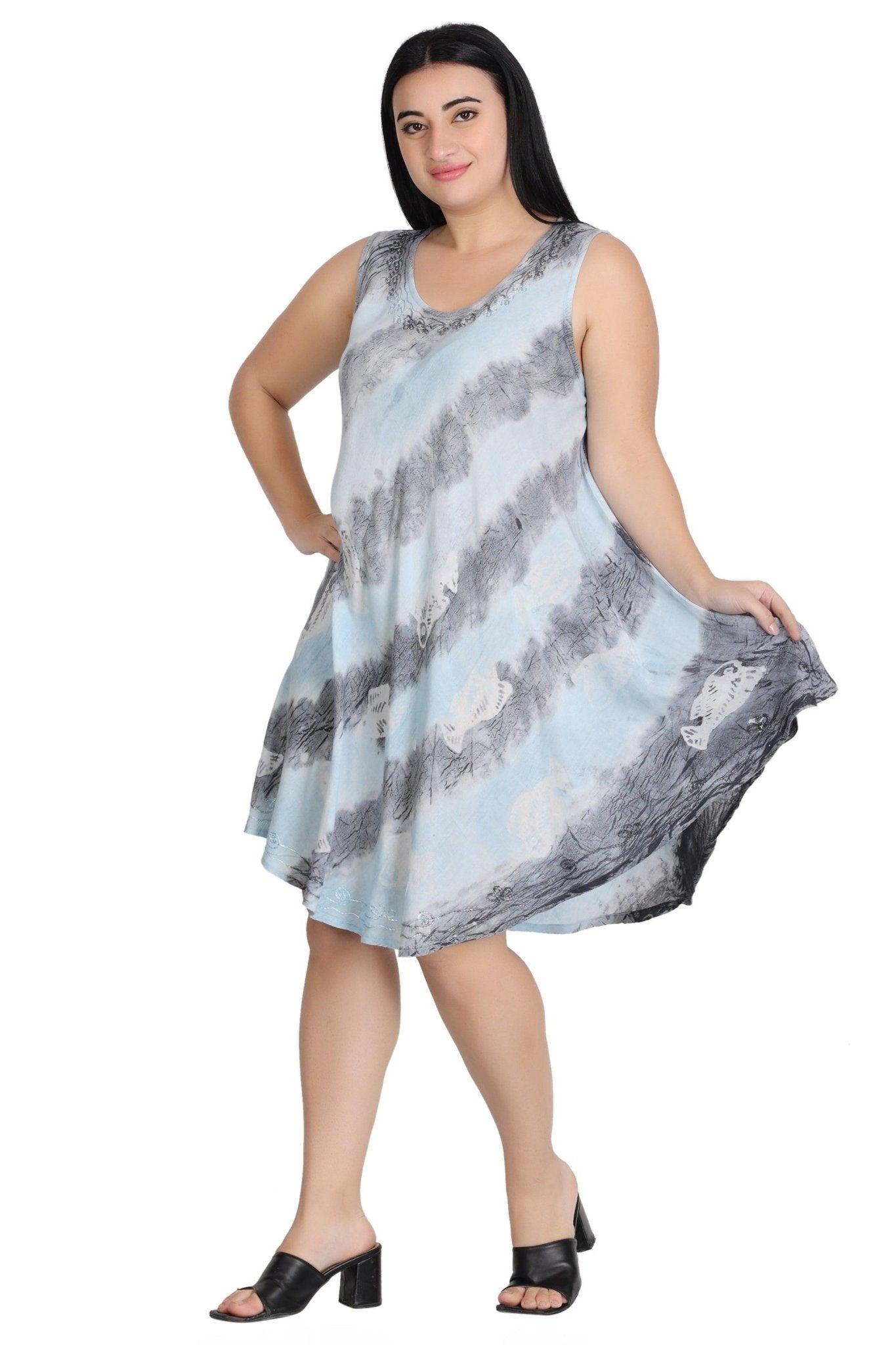 Sleeveless Fish Print Tie Dye Dress 362171R - Advance Apparels Inc