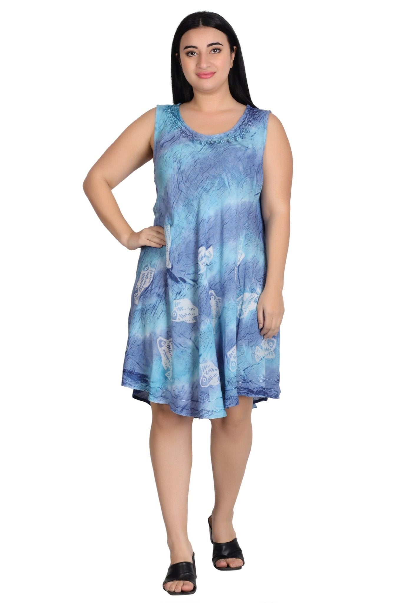 Sleeveless Fish Print Tie Dye Dress 362171R - Advance Apparels Inc