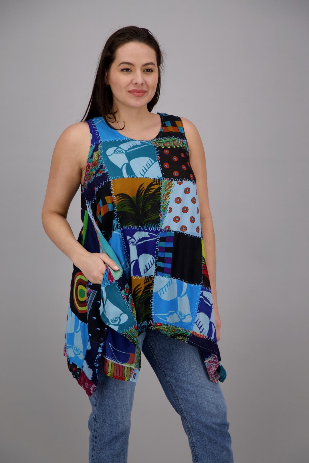 Sleeveless Patchwork Blouse PAT - 3265 - Advance Apparels Inc