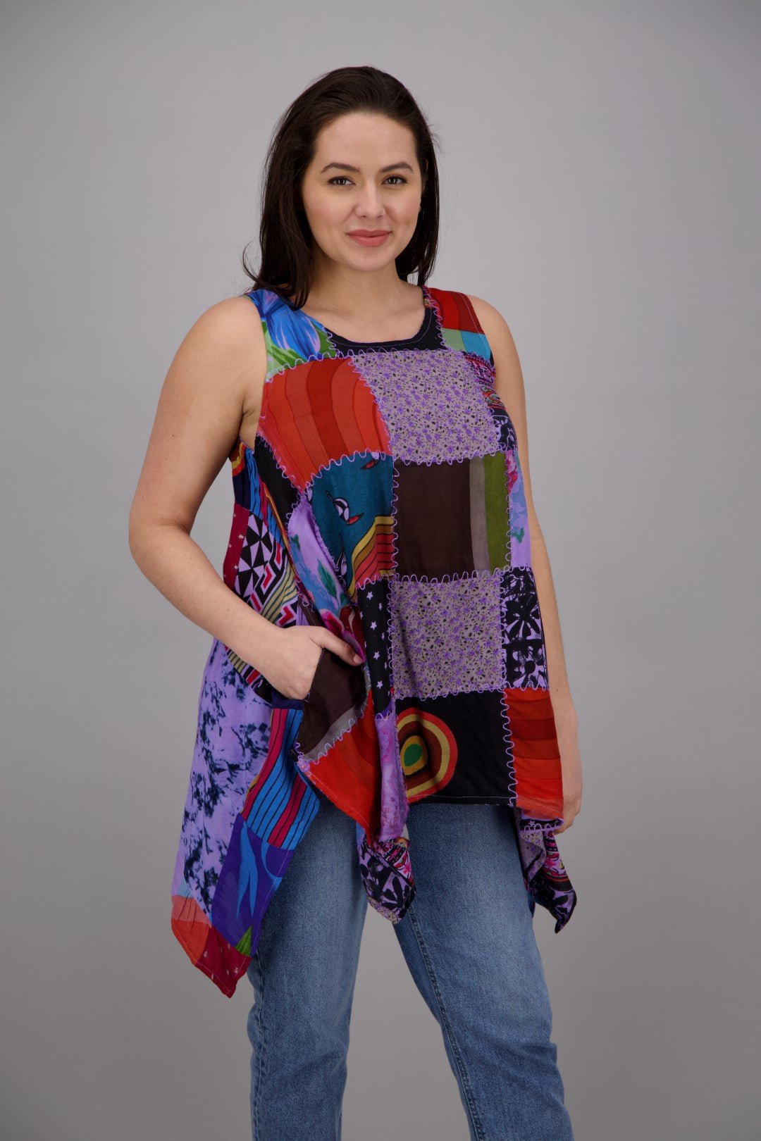 Sleeveless Patchwork Blouse PAT - 3265 - Advance Apparels Inc