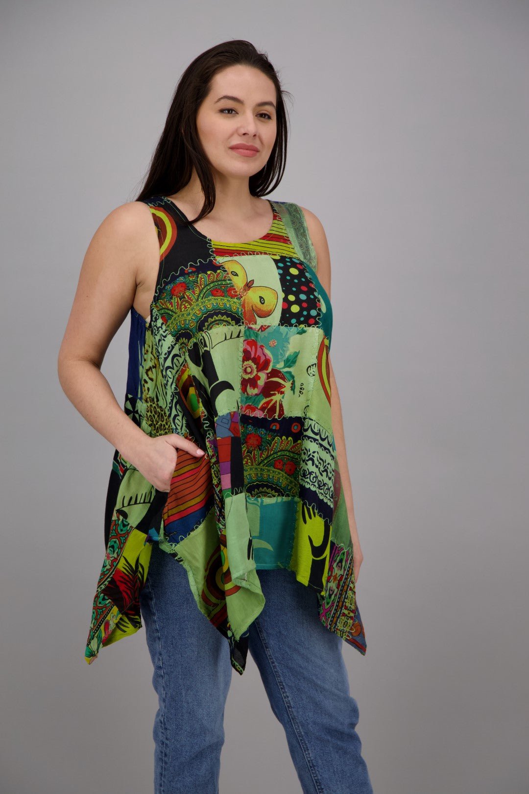 Sleeveless Patchwork Blouse PAT - 3265 - Advance Apparels Inc