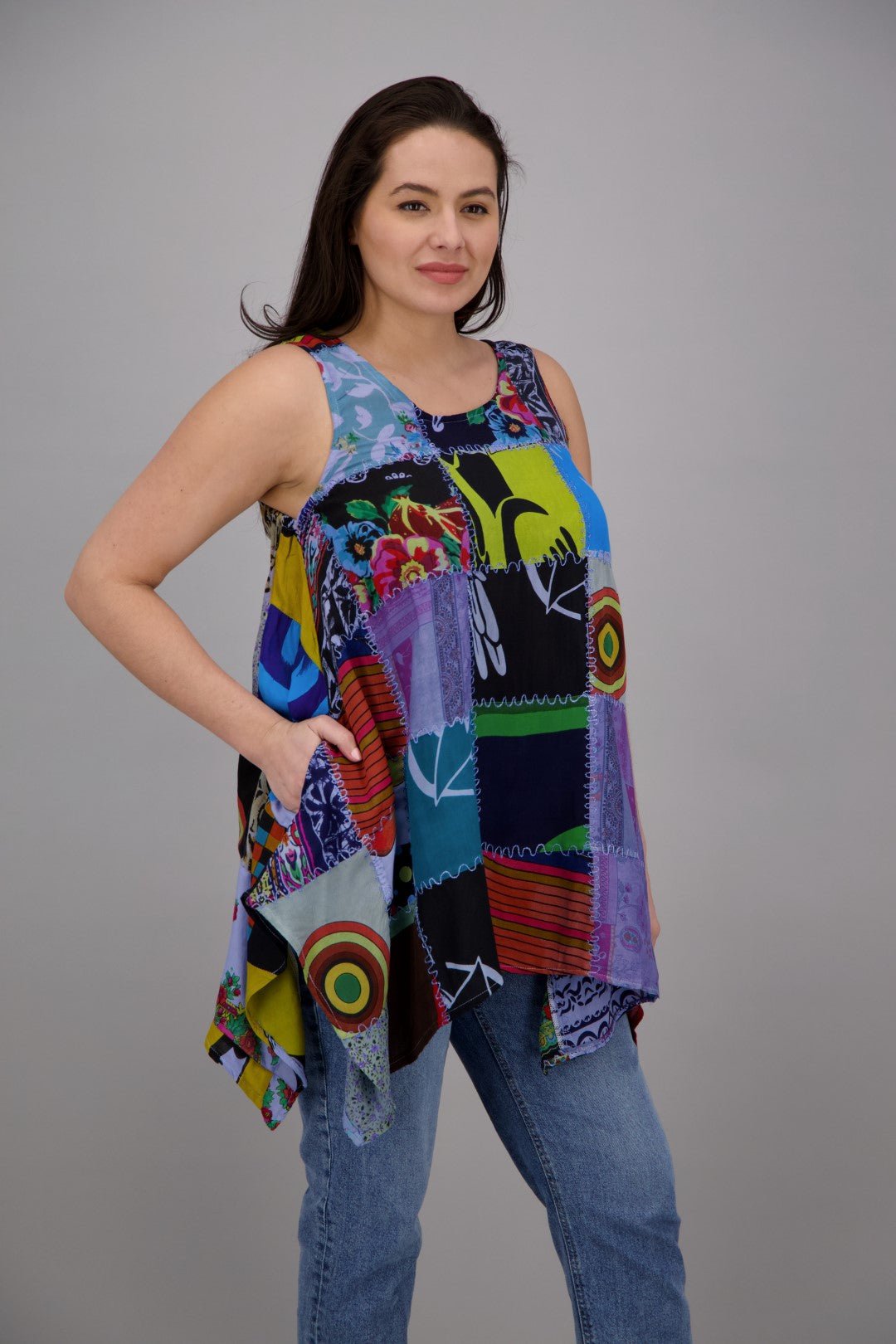 Sleeveless Patchwork Blouse PAT - 3265 - Advance Apparels Inc