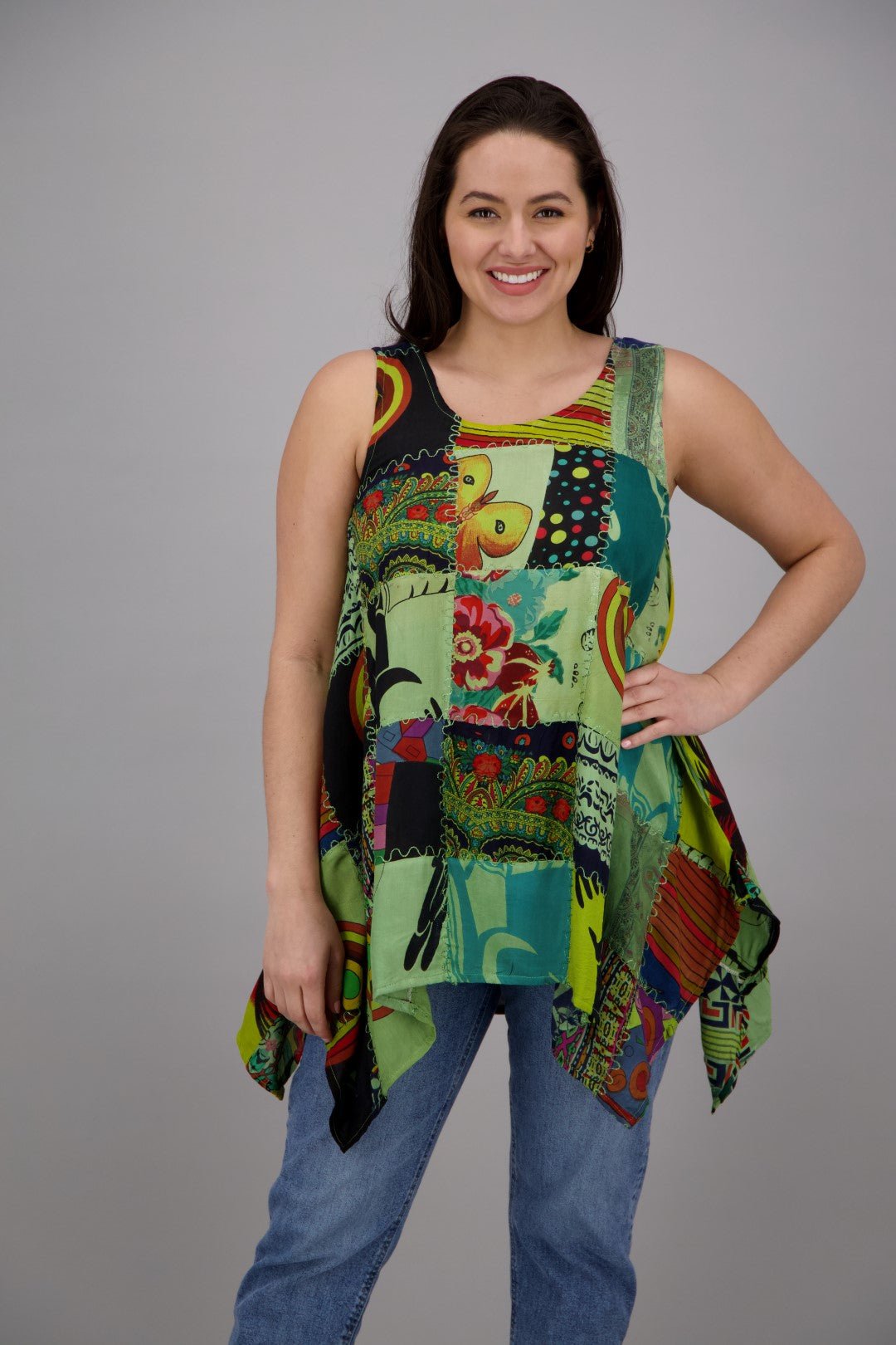 Sleeveless Patchwork Blouse PAT - 3265 - Advance Apparels Inc