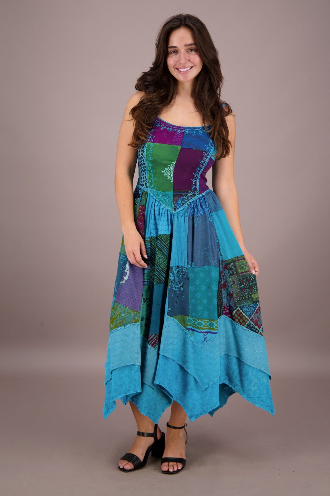 Patchwork Dress - Handcrafted Boho Style | 100% Rayon C1 / L/XL Patchwork Dress - Handcrafted Boho Style | 100% Rayon C1 / L/XL