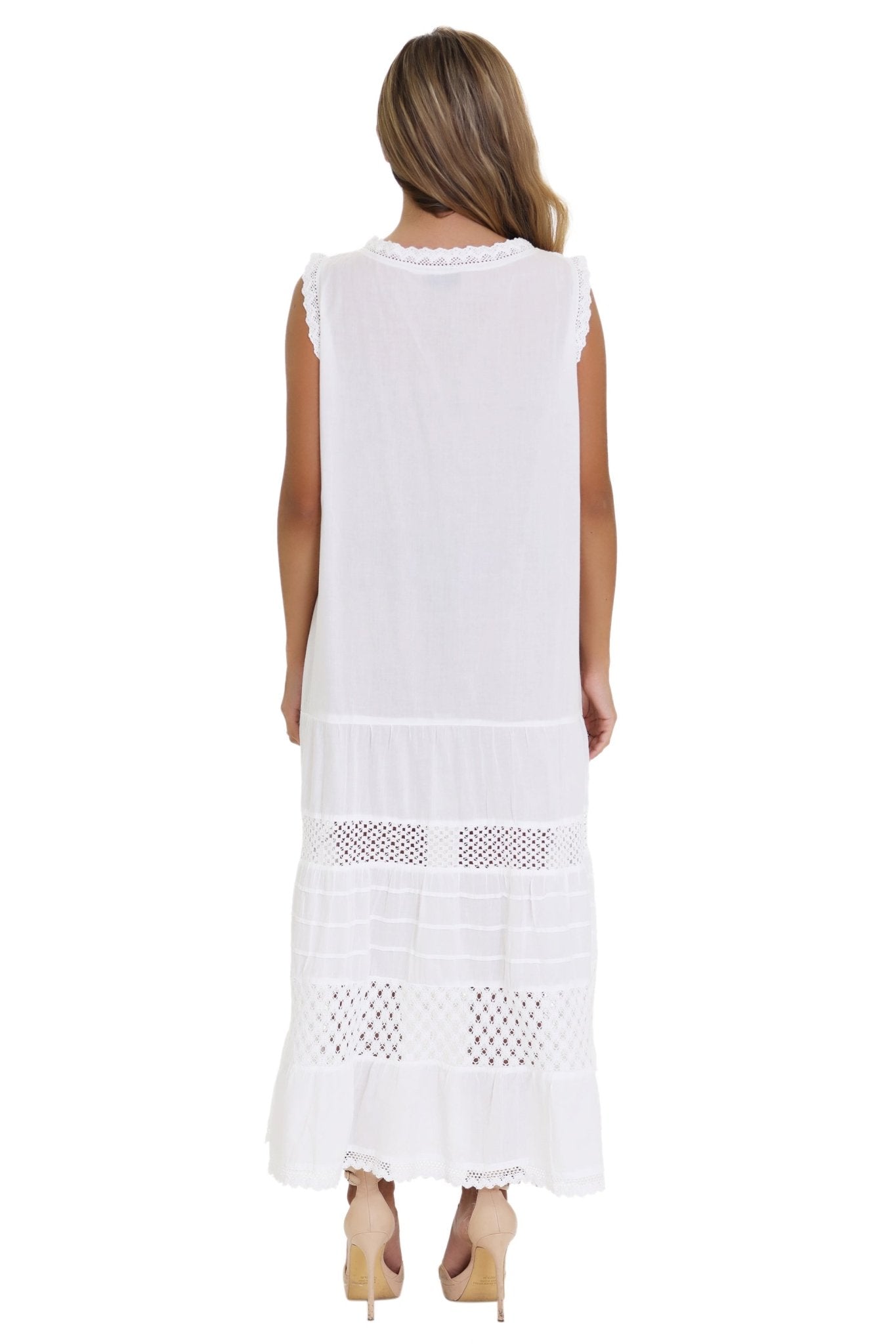 Sleeveless White Embroidered Dress WD-21111 - Advance Apparels Inc