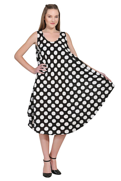 Sleeveless Wide Strap Polka Dot Umbrella Dress - Advance Apparels Inc