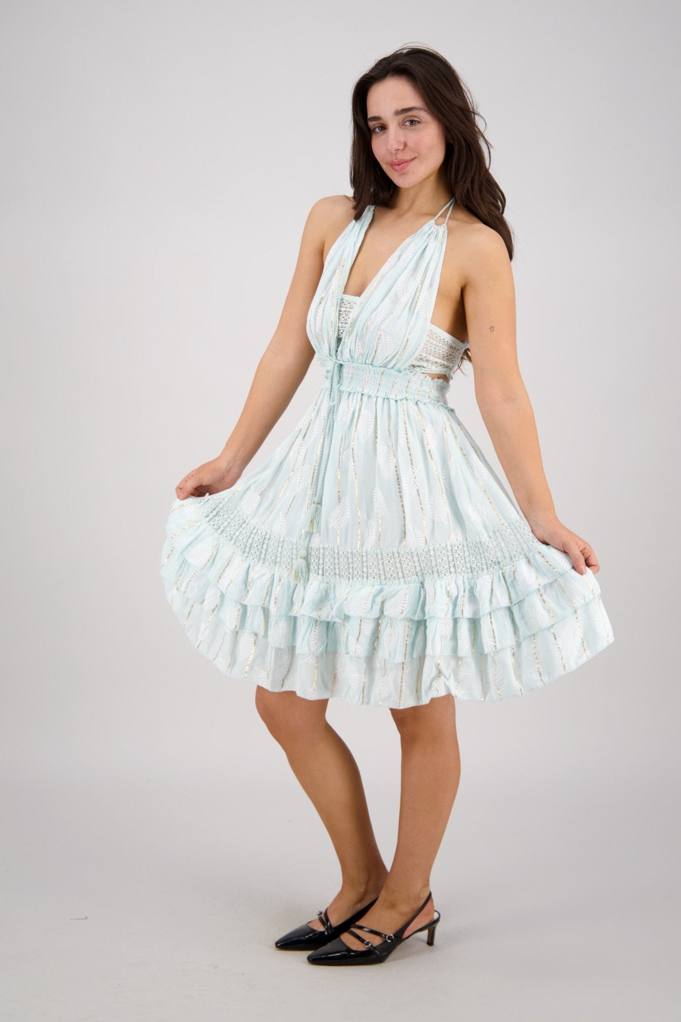 Cutout Mini Dress Bohemian Festival Halter Dress C3 / S/M Cutout Mini Dress Bohemian Festival Halter Dress C3 / S/M