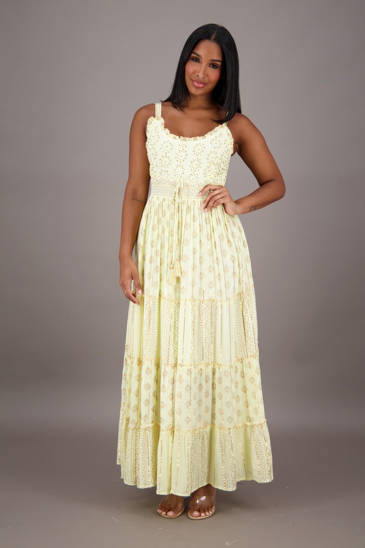 summer pastel dress Pastel Yellow Tea Length Dress Square Neck Bridesmaid Wedding Garden Party Midi Summer Celebration