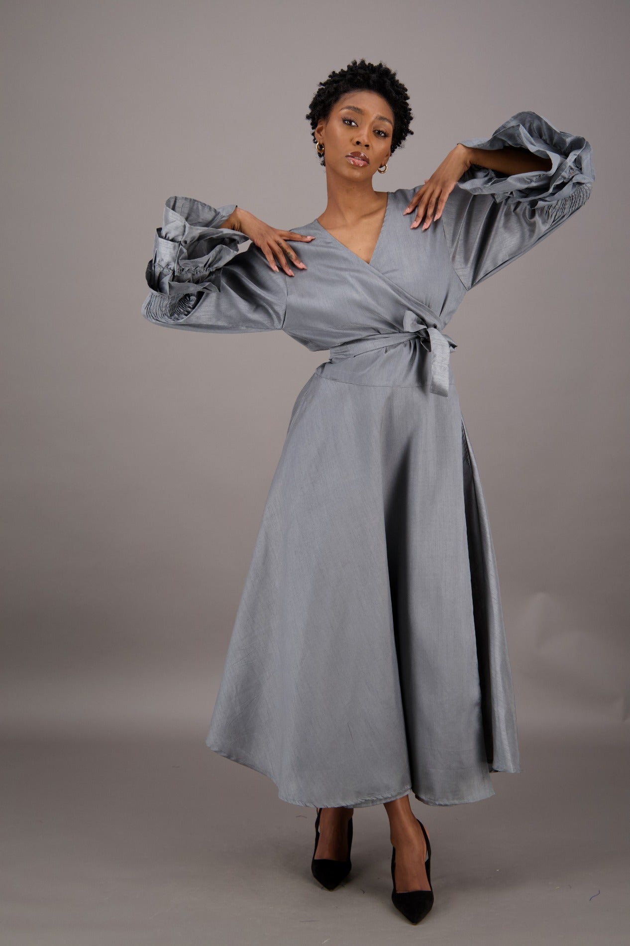 Solid Color Wrap Dress - Advance Apparels Inc
