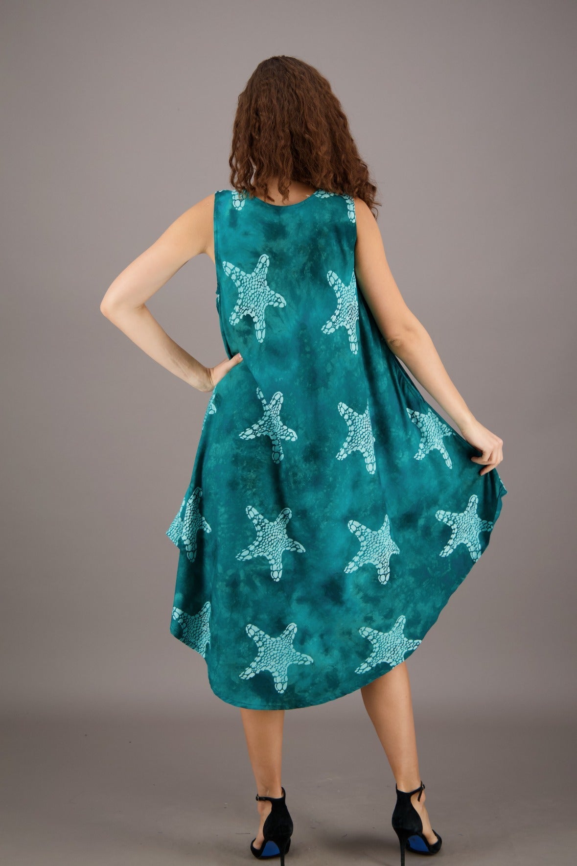 Starfish Print Rayon Dress Perfect Summer Beachwear Black / One Size Fits Most Starfish Print Rayon Dress Perfect Summer Beachwear Black / One Size Fits Most