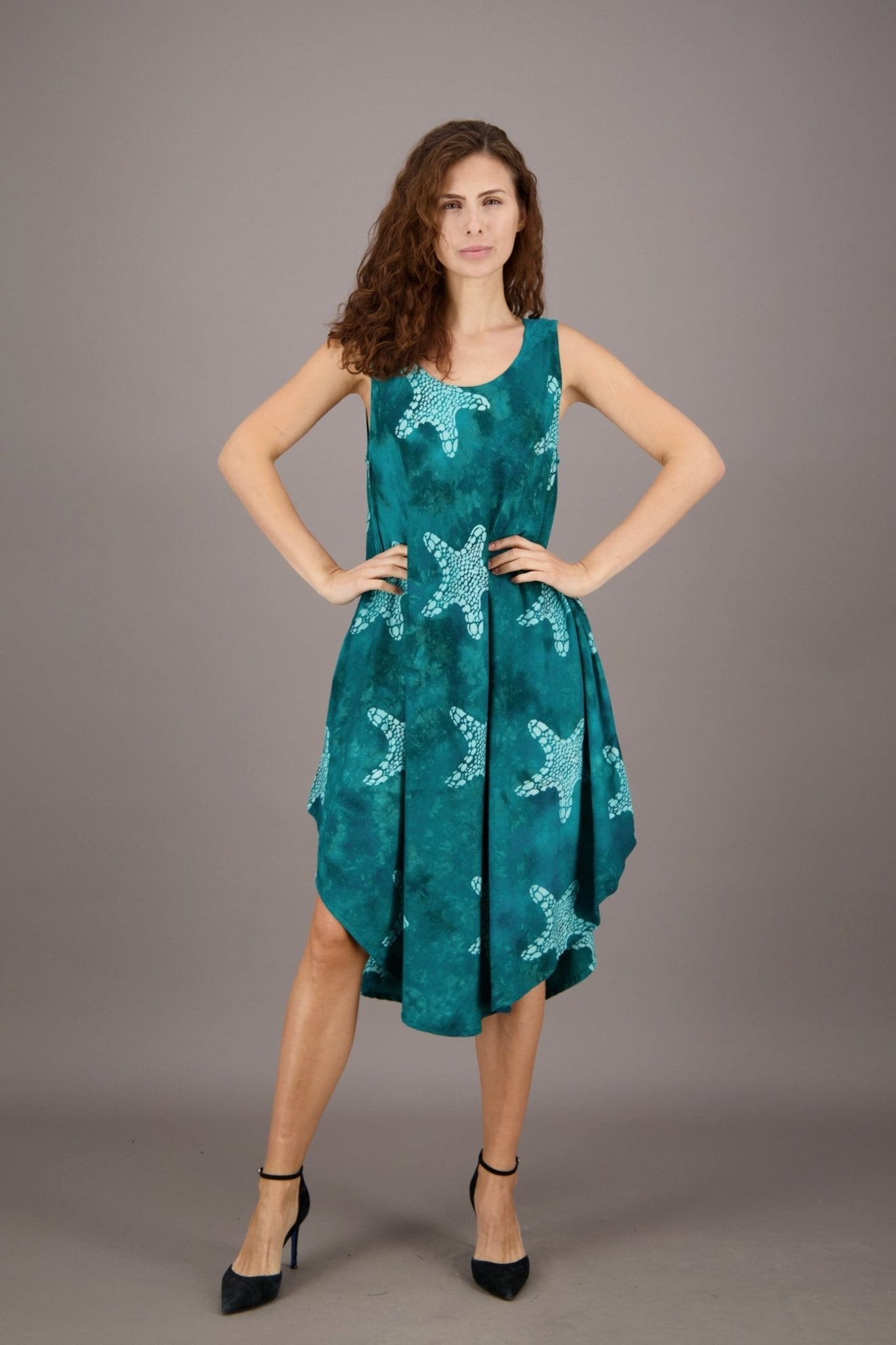 Starfish Print Rayon Dress Perfect Summer Beachwear Black / One Size Fits Most Starfish Print Rayon Dress Perfect Summer Beachwear Black / One Size Fits Most