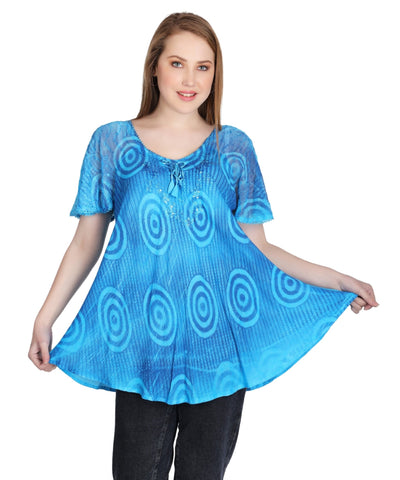 Swirl Tie Dye Cap Sleeve Blouse 302175 - Advance Apparels Inc