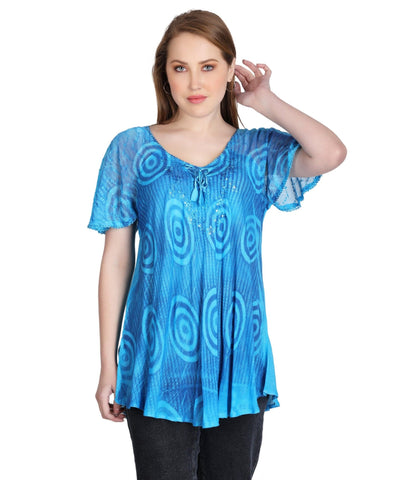 Swirl Tie Dye Cap Sleeve Blouse 302175 - Advance Apparels Inc