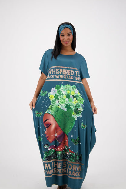 "They Whispered" Green Print Kaftan CH8859 - Advance Apparels Inc