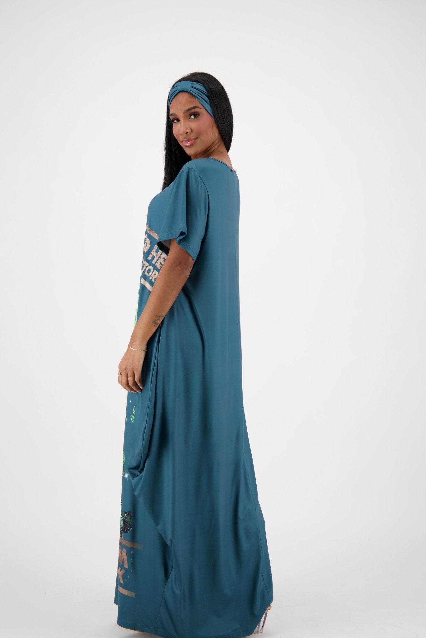 "They Whispered" Green Print Kaftan CH8859 - Advance Apparels Inc