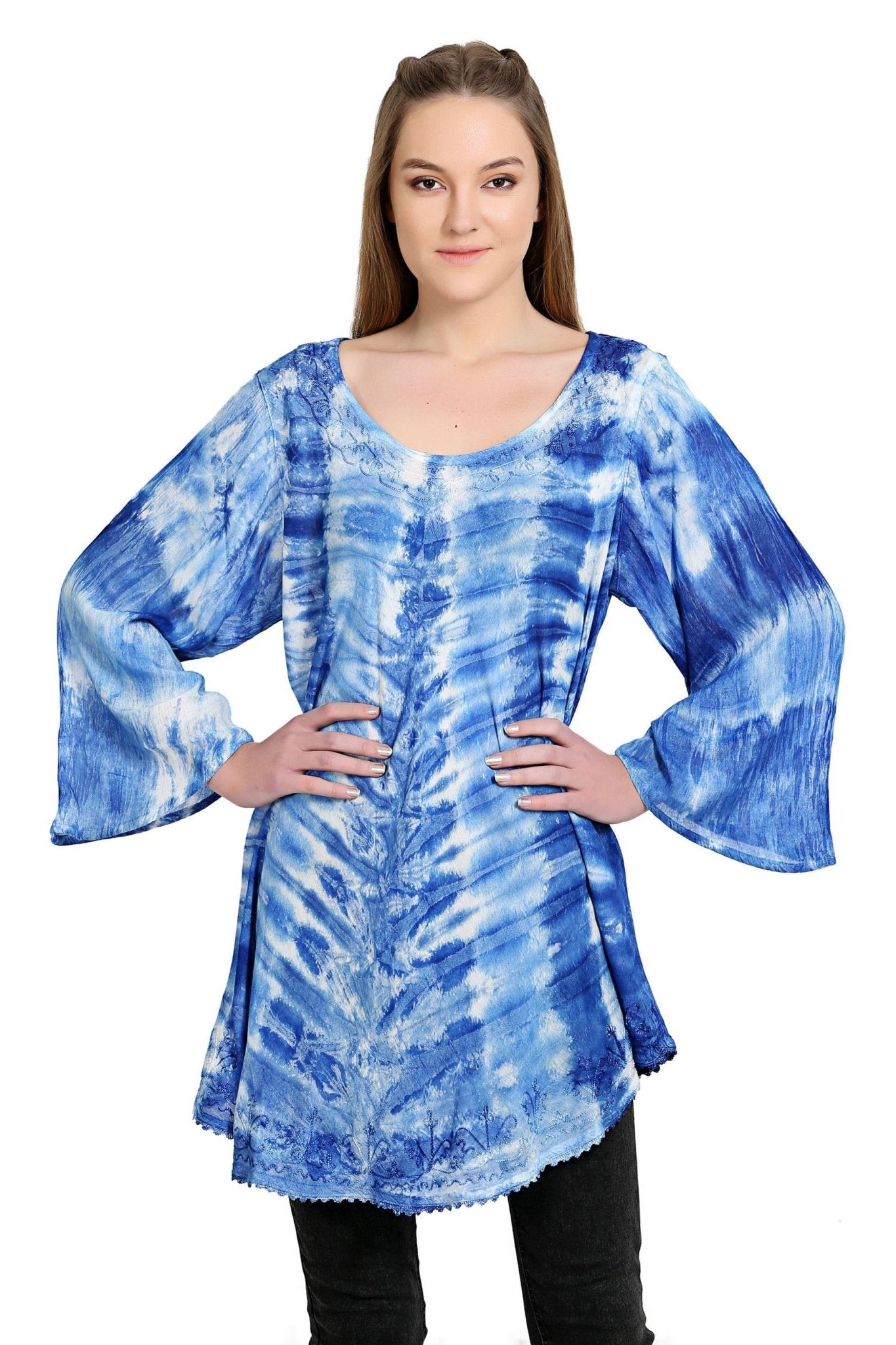 Three Quarter Sleeve Tie Dye Blouse One Size Fits Most 6 Colors 19258 - Advance Apparels Inc