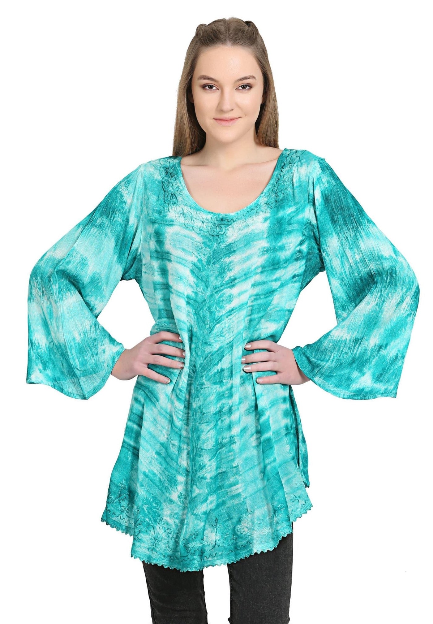 Three Quarter Sleeve Tie Dye Blouse One Size Fits Most 6 Colors 19258 - Advance Apparels Inc