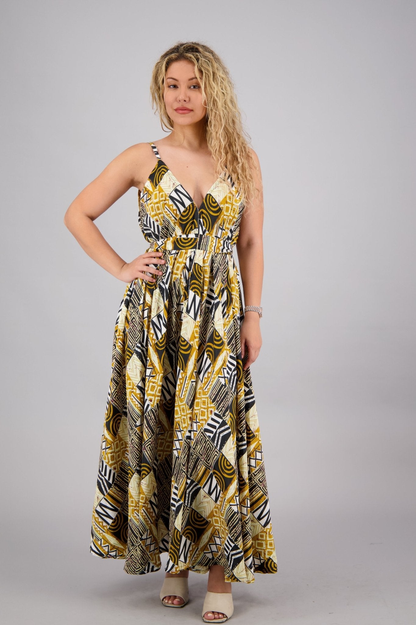 Tribal Print Silk Maxi Dress AB16062 - Advance Apparels Inc