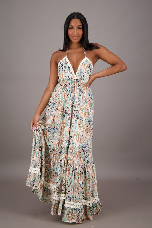 Tropical Tides Backless Halter Dress 24704 - Advance Apparels Inc
