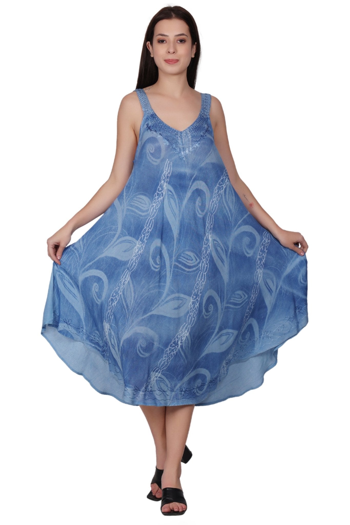 V-Neck Floral Tie Dye Beach Dress 482154-V - Advance Apparels Inc