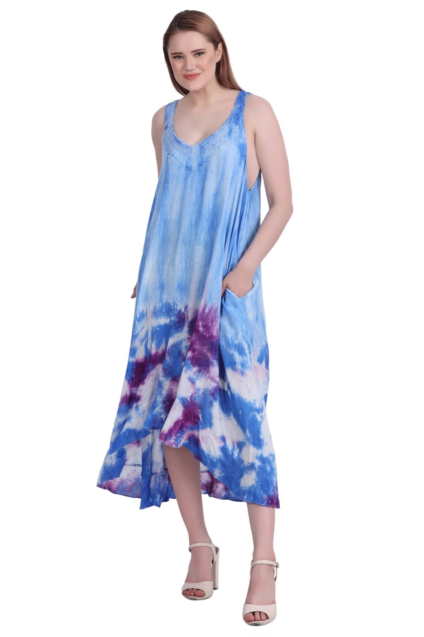 V-Neck Tie Dye Beach Dress w/ Pockets 482195CCT C3 / S/M