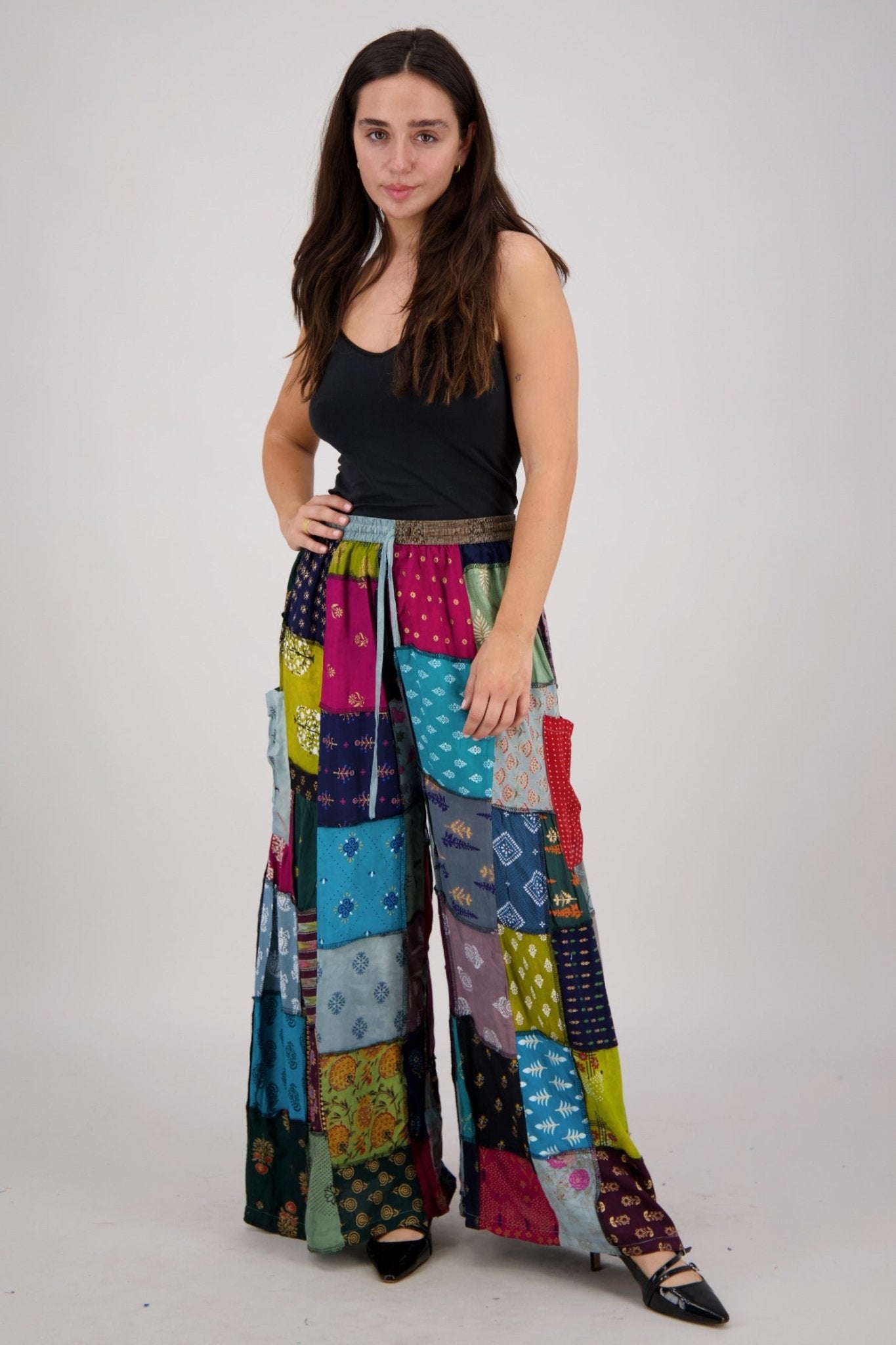 denim wide-leg casual patchwork python pants | wide... Wide Leg Patchwork Pants PAT-3030 – Advance Apparels Inc