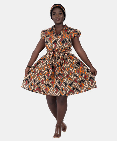 Collared Ankara Print Short Sleeve Dress 2259 - Advance Apparels Inc