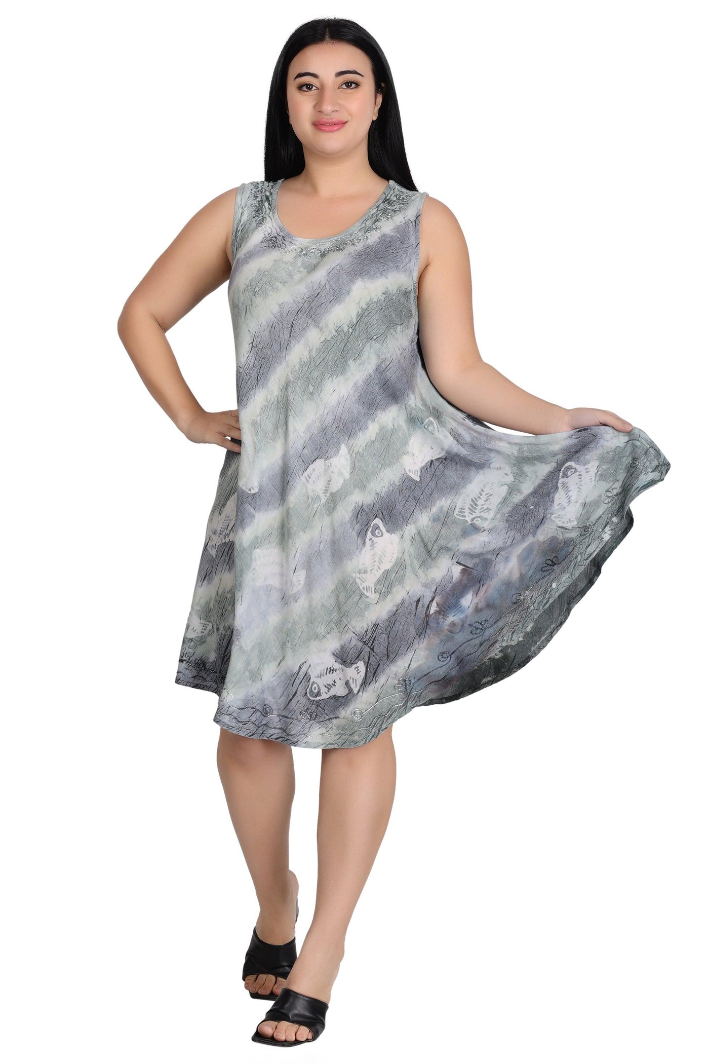 Sleeveless Fish Print Tie Dye Dress 362171R - Advance Apparels Inc