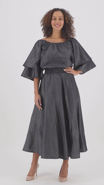 Princess Ankara Denim Dress 2197-BLACK