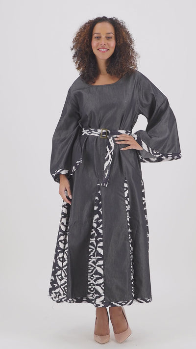 Long Sleeve Maxi Dress w/ Matching Ankara Print Belt 2193-419