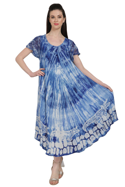Gator Block Print Tie Dye Trapeze Dress UDS52-2435 - Advance Apparels Inc