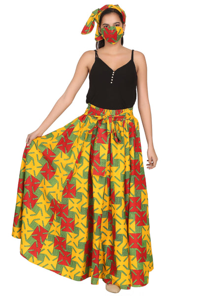 African Print Wax Print Skirt One Size Fits Most Headwrap Included Elastic Waist Pockets 16317-615  - Advance Apparels Inc