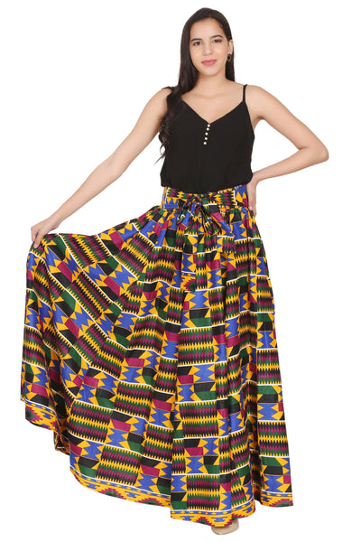 African Print Wax Print Skirt One Size Fits Most Headwrap Included Elastic Waist Pockets 16317-616  - Advance Apparels Inc