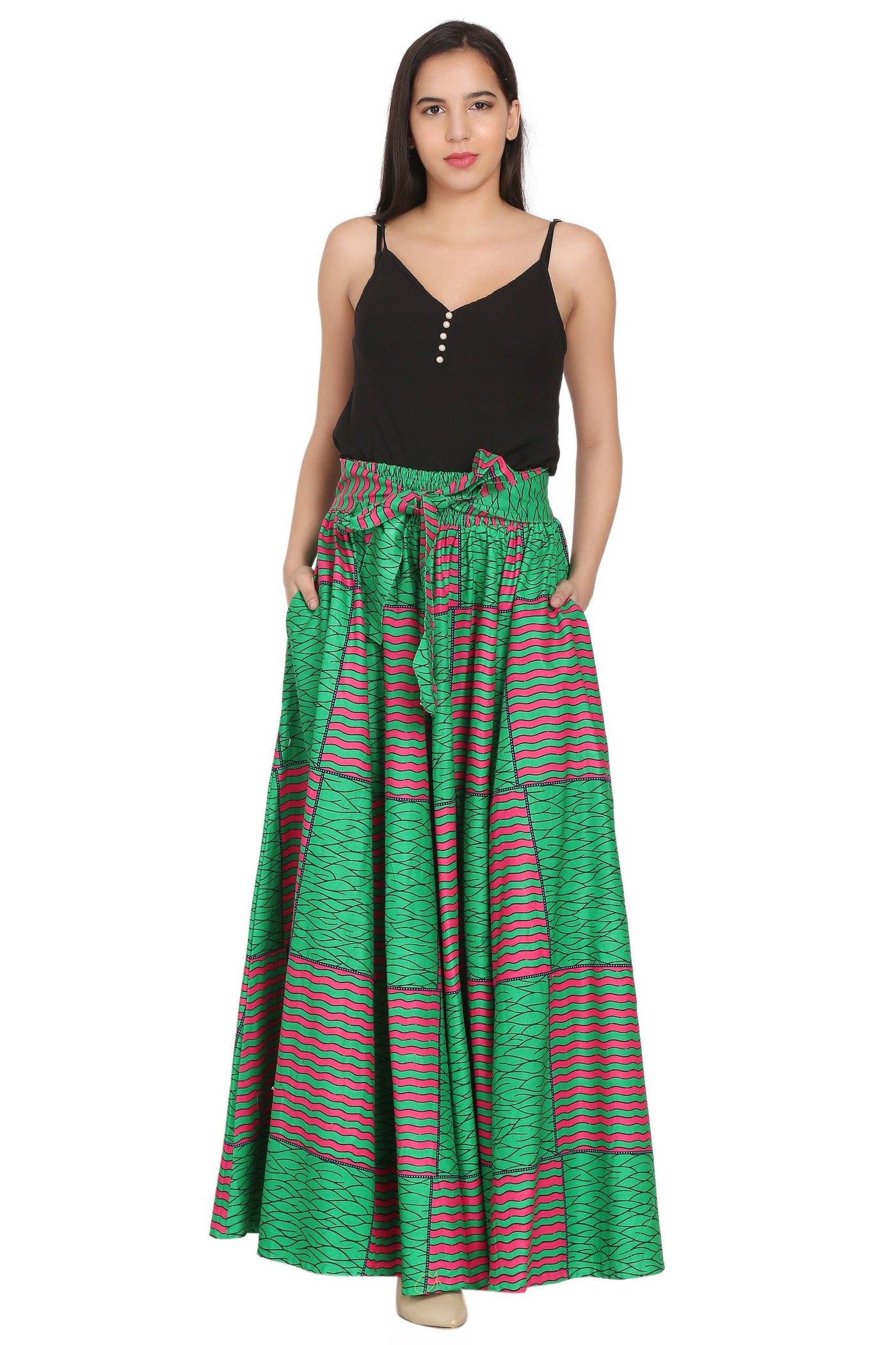 African Print Wax Print Skirt One Size Fits Most Headwrap Included Elastic Waist Pockets 16317-618  - Advance Apparels Inc