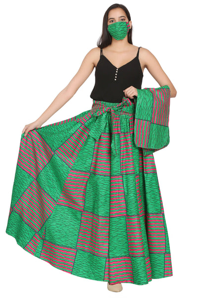 African Print Wax Print Skirt One Size Fits Most Headwrap Included Elastic Waist Pockets 16317-618  - Advance Apparels Inc