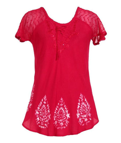 Batik Block Print Soli Dye Cap Sleeve Blouse 18717  - Advance Apparels Inc