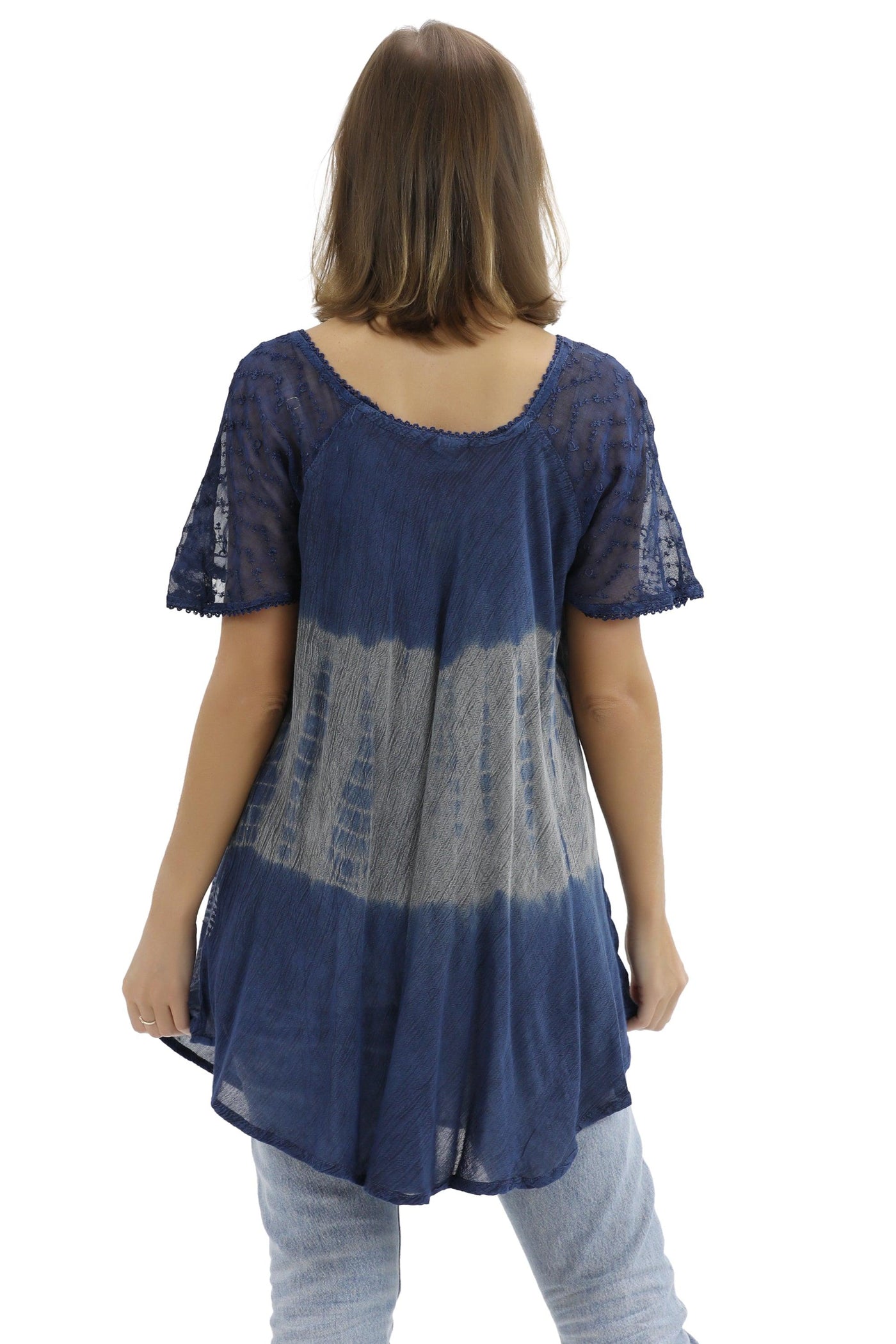 Batik Print Tie Dye Cap Sleeve Blouse 17877  - Advance Apparels Inc
