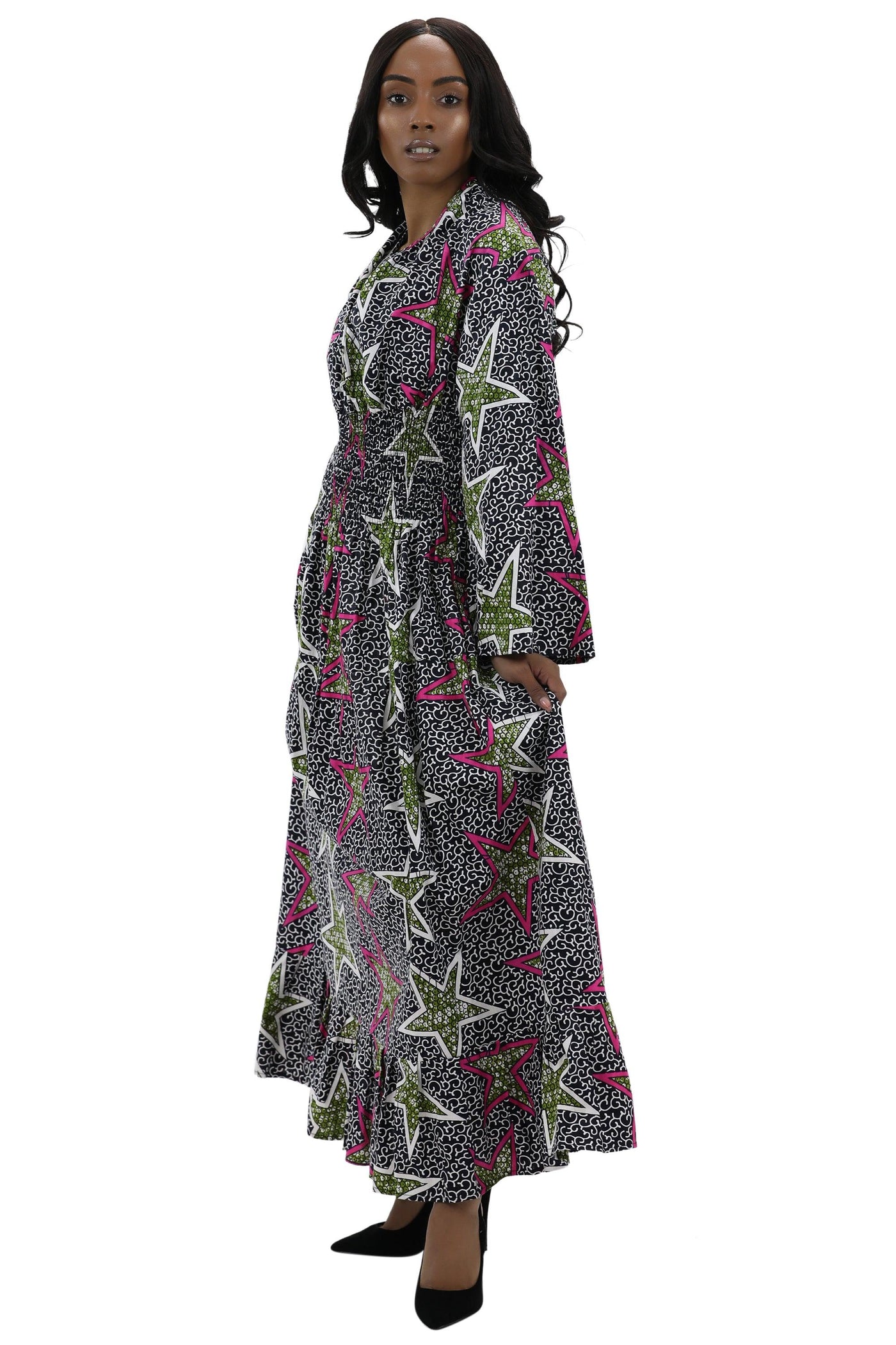 Bell Sleeves Long African Print Maxi Dress 2183  - Advance Apparels Inc