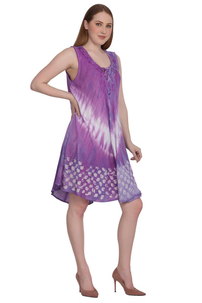 Border Block Print Tie Dye Dress 362201RD  - Advance Apparels Inc