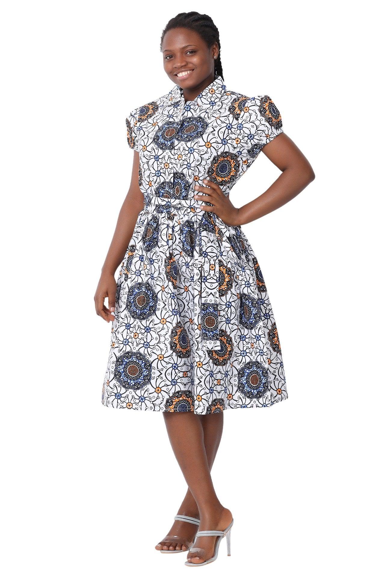 Collared Ankara Print Short Sleeve Dress 2259 - Advance Apparels Inc